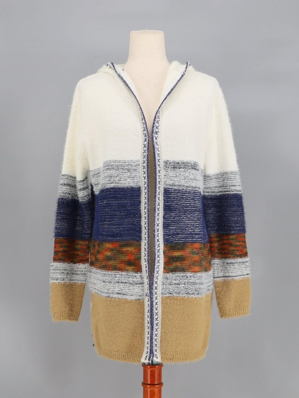 NWT FATE Color Block Fuzzy Hooded Cardigan Sweater Size S